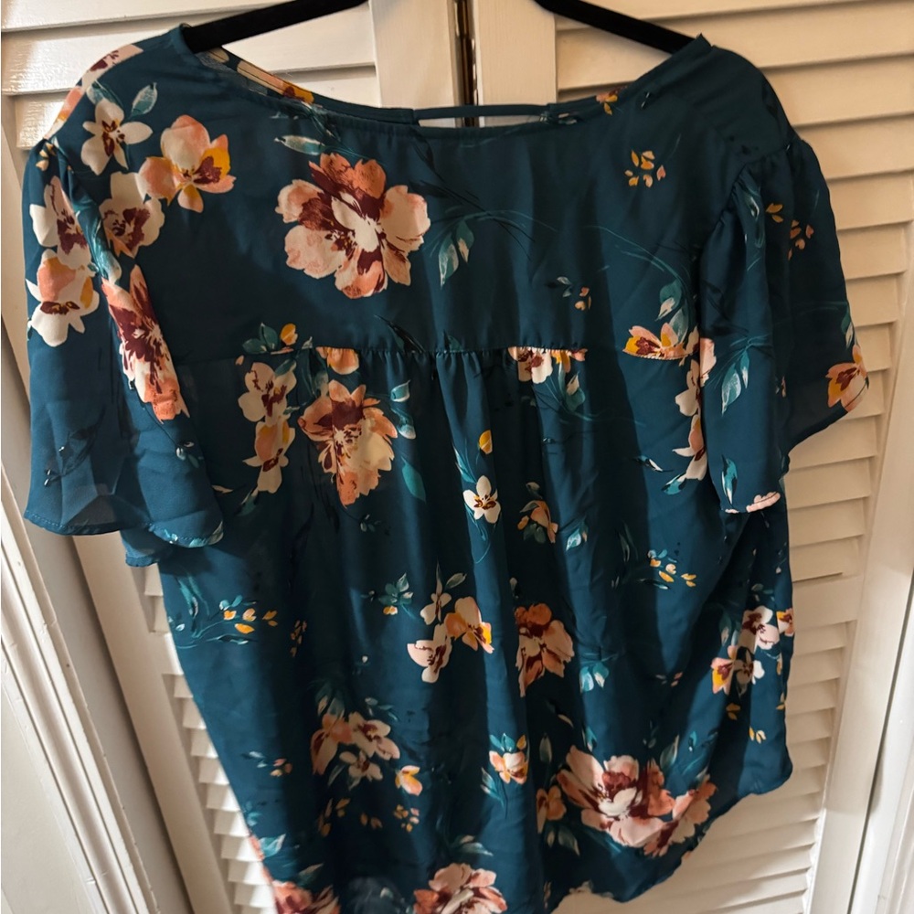 Torrid Teal Floral Blouse